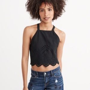 Abercrombie lace black crop top with bow